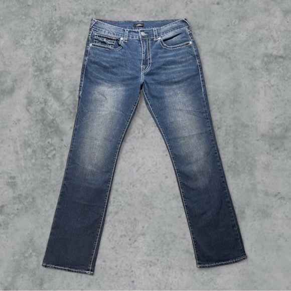 True Religion 'Ricky Super T' Blue Thick Black Stitch Jeans Size W36